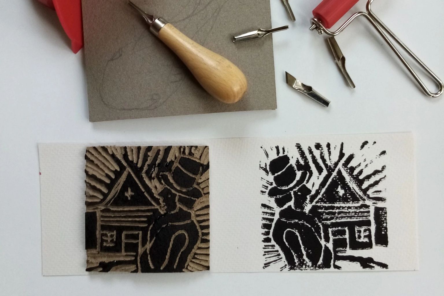 Workshop Lino-art with a nod to Tames Oud